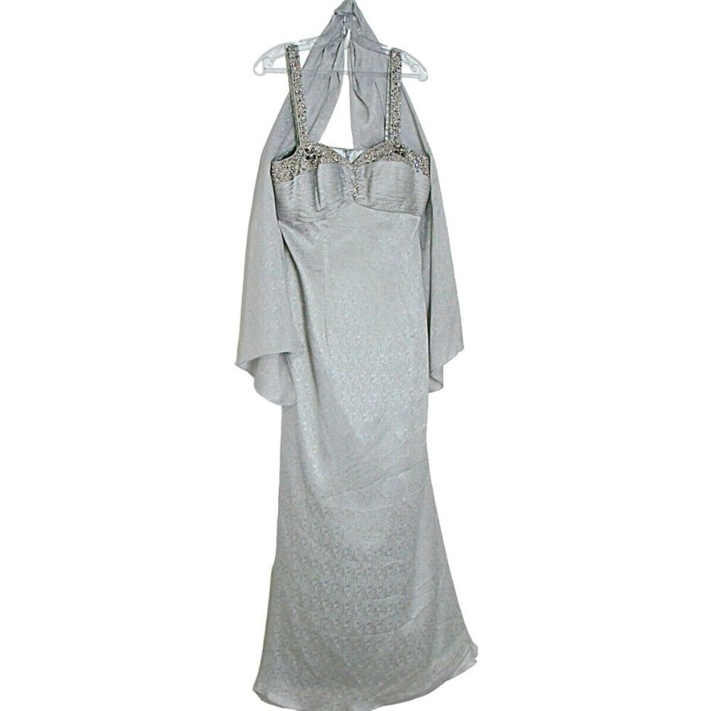 Marsoni Dress Size 12 Silver Beaded w/ Scarf Cocktail Bridal Evening Prom Event